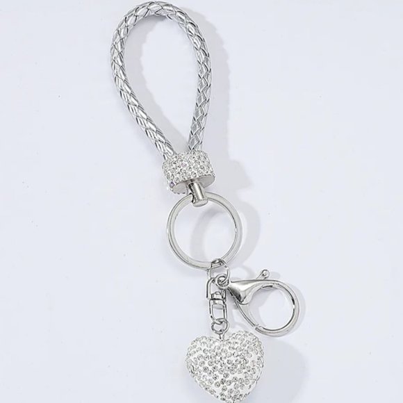 Creative Crystal Studded Heart Luxury Pendant Bag Keychain Silver… - Picture 3 of 6
